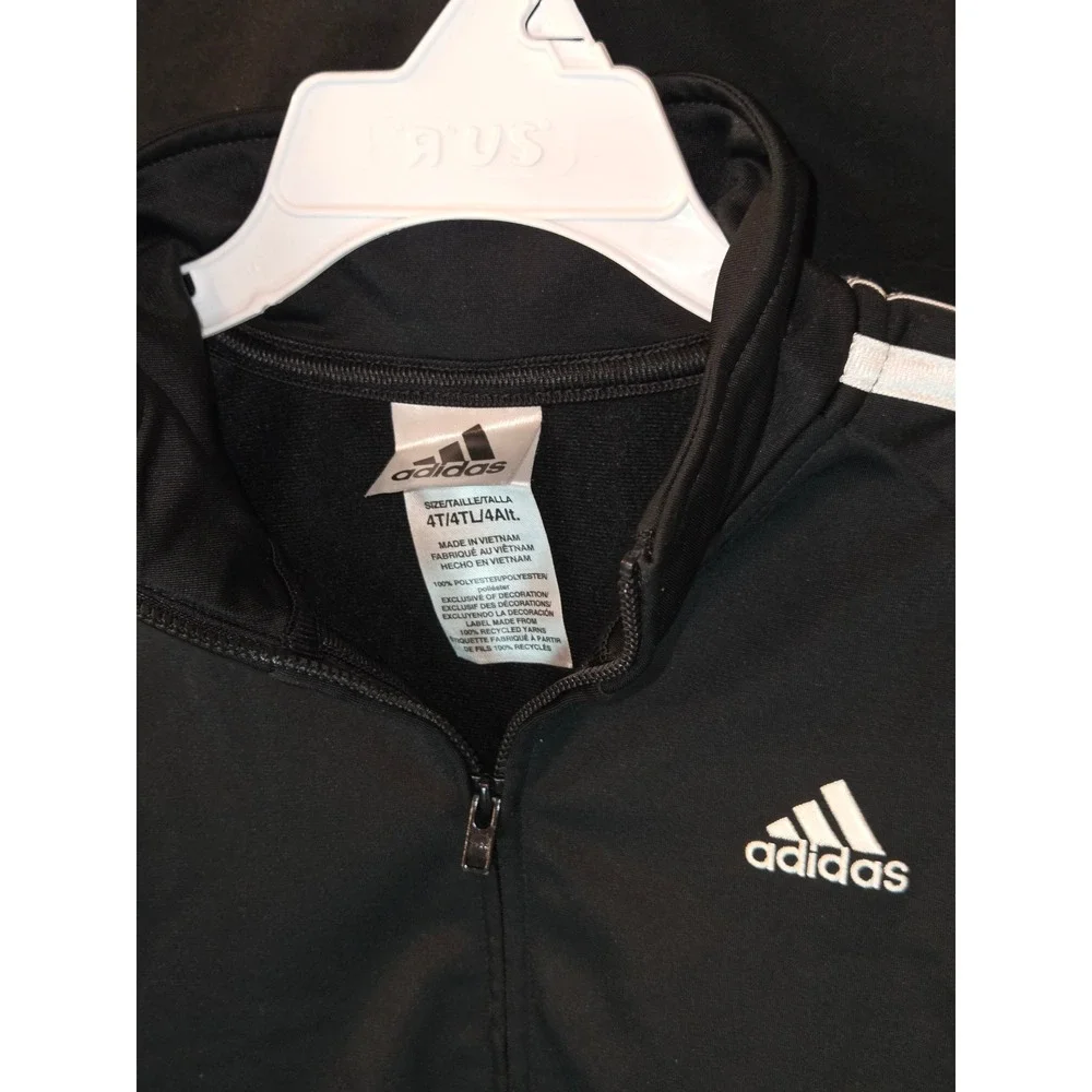 Adidas Tracksuit Set Kids‎ 4T Black White Three Stripe Jacket Pants Outfit